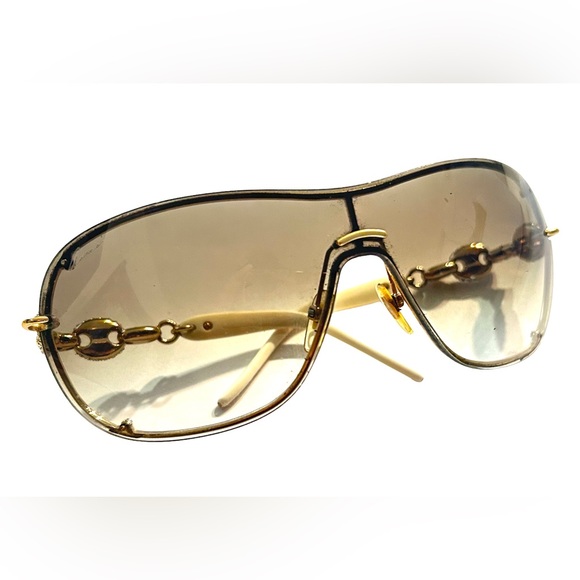 Gucci Accessories Gucci Gold Tone Link Crystal Aviator Sunglass Gg